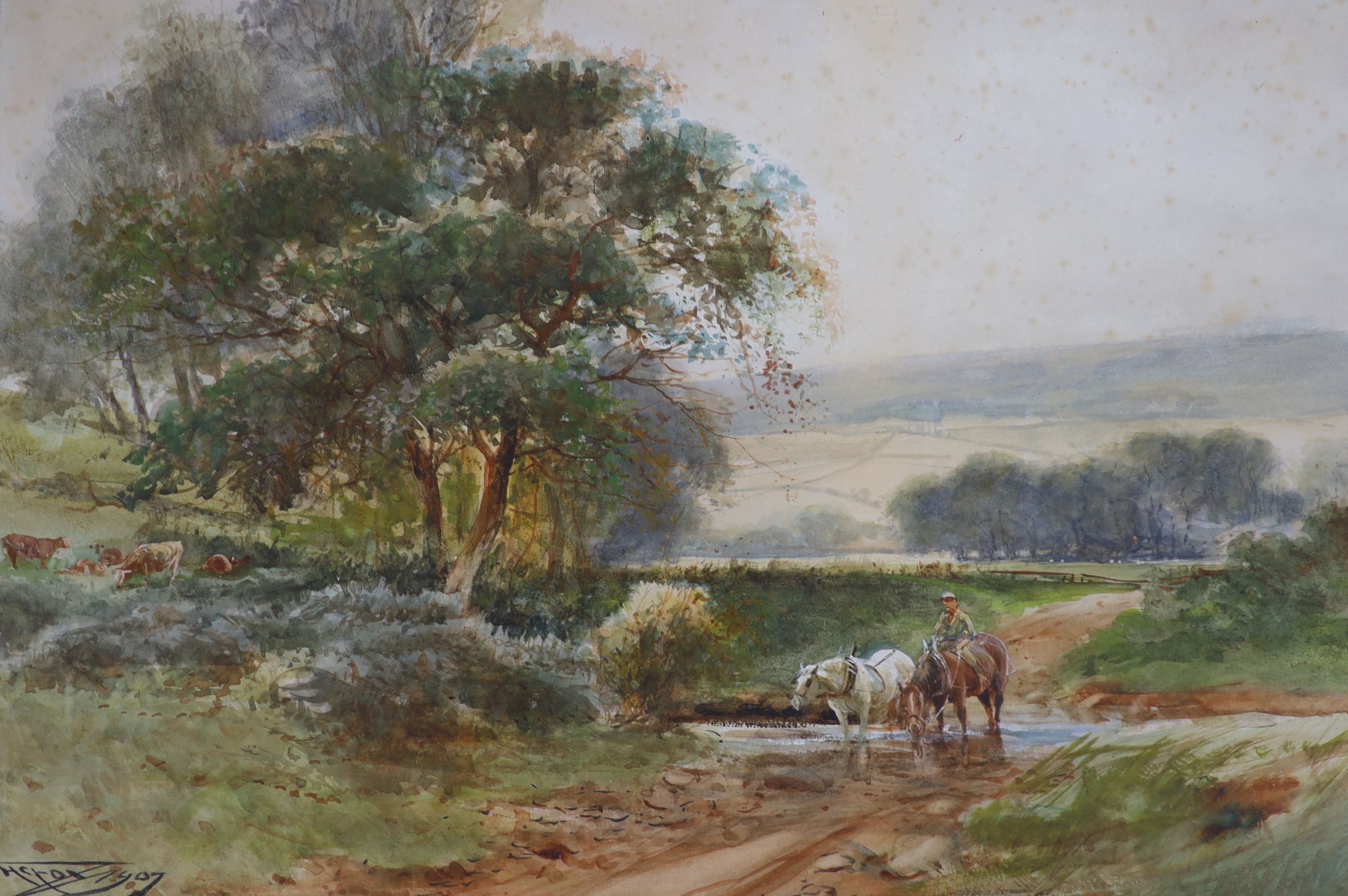 Henry Charles Fox (1860-1913), watercolour, 'In the Berkshire Downs near Streatley', signed and dated 1907, 35 x 53cm